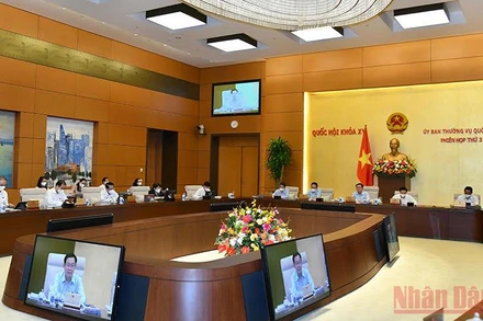 Quang cảnh phiên họp Ủy ban Thường vụ Quốc hội cho ý kiến về dự án Luật sửa đổi, bổ sung Phụ lục - Danh mục chỉ tiêu thống kê quốc gia của Luật Thống kê. (Ảnh: Duy Linh)