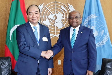 Chủ tịch nước Nguyễn Xuân Phúc hội kiến với ông Abdulla Shahid, Chủ tịch Đại hội đồng Liên hợp quốc khóa 76. Ảnh: TTXVN