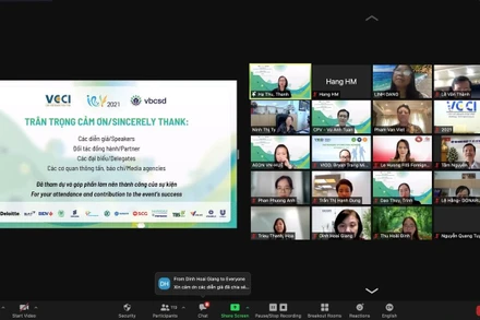 Hội thảo chuyên đề trực tuyến “Doanh nghiệp phát triển bền vững thực hiện mục tiêu kép”. (Ảnh: VCCI).