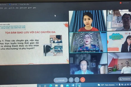 Các đại biểu tham gia hội thảo trực tuyến “Chuẩn bị tâm thế cho trẻ học trực tuyến sẵn sàng bước vào năm học mới”. (Ảnh chụp qua màn hình)