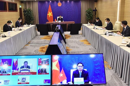 Thủ tướng Phạm Minh Chính phát biểu tại Hội nghị Thượng đỉnh hợp tác tiểu vùng Mekong mở rộng (GMS) lần thứ 7. (Ảnh: Trần Hải)