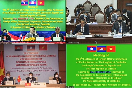 Toàn cảnh Hội nghị tại các điểm cầu ở Campuchia, Lào và Việt Nam.