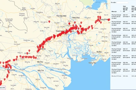 Một bản đồ di chuyển của các ca bệnh do Trung tâm công nghệ phòng chống Covid-19 quốc gia lập.