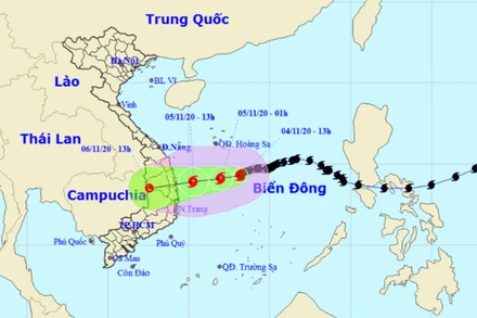 Vị trí và hướng di chuyển của bão số 10. (Nguồn: nchmf.gov.vn)