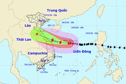 Vị trí và hướng di chuyển của bão số 13. (Nguồn: nchmf.gov.vn)