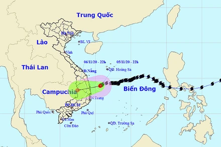 Vị trí và hướng di chuyển của áp thấp nhiệt đới. (Nguồn: nchmf.gov.vn)