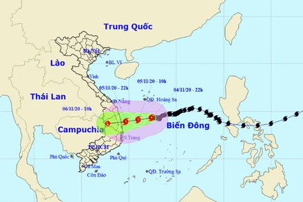 Vị trí và hướng di chuyển của bão số 10. (Nguồn: nchmf.gov.vn)
