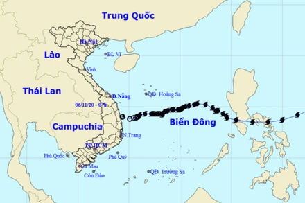 Vị trí và hướng di chuyển của vùng áp thấp. (Nguồn: nchmf.gov.vn)