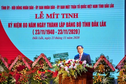 Đồng chí Phạm Minh Chính, Ủy viên Bộ Chính trị, Bí thư Trung ương Đảng, Trưởng Ban Tổ chức Trung ương phát biểu tại lễ kỷ niệm.