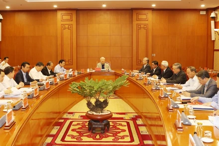 Tổng Bí thư, Chủ tịch nước Nguyễn Phú Trọng chủ trì, phát biểu tại cuộc họp.