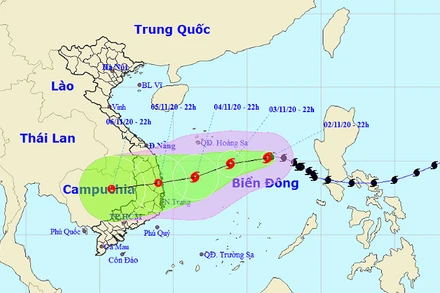 Vị trí và hướng di chuyển của bão số 10. (Nguồn: nchmf.gov.vn)