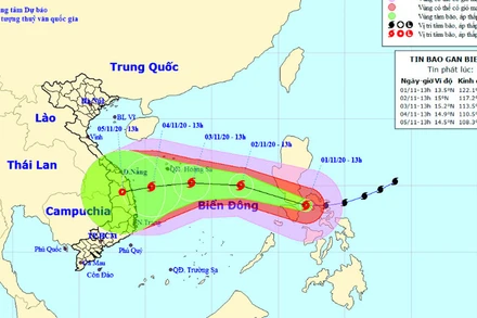 Vị trí và hướng di chuyển của bão Goni. (Nguồn: nchmf.gov.vn)