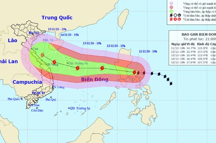 Vị trí và hướng di chuyển của bão Vamco. (Nguồn: nchmf.gov.vn)