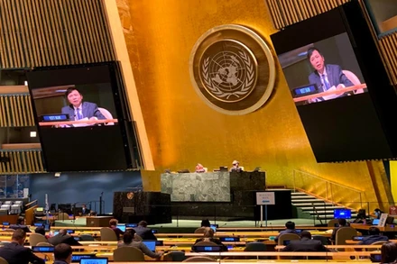 Đại sứ Đặng Đình Quý, Trưởng Phái đoàn Việt Nam tại LHQ đã thay mặt các nước ASEAN giới thiệu Nghị quyết. (Ảnh: BỘ NGOẠI GIAO VIỆT NAM)