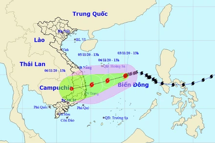 Vị trí và hướng di chuyển của bão số 10. (Nguồn: nchmf.gov.vn)