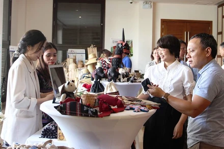 Khách tham quan các sản phẩm địa phương do Dự án Trường Sơn Xanh tài trợ.