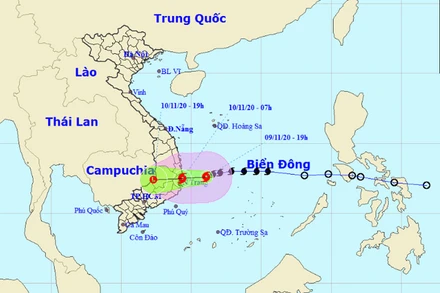 Vị trí và hướng di chuyển của bão số 12. (Nguồn: nchmf.gov.vn)