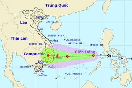Vị trí và hướng di chuyển của áp thấp nhiệt đới. (Nguồn: nchmf.gov.vn)