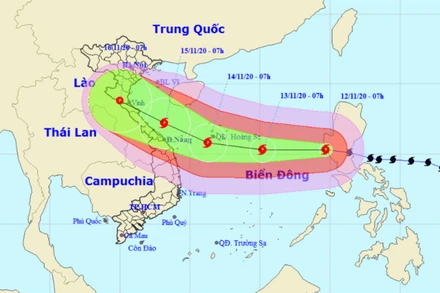 Vị trí và hướng di chuyển của bão số 13. (Nguồn: nchmf.gov.vn)