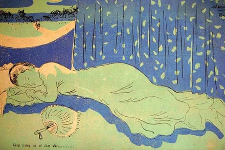 "Vầng trăng ai xẻ làm đôi..." - Tranh của họa sĩ Nguyễn Tường Lân. Ảnh: Vietnamarts.vn