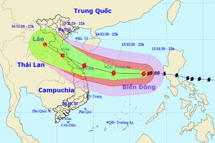 Vị trí và hướng di chuyển của bão số 13. (Nguồn: nchmf.gov.vn)