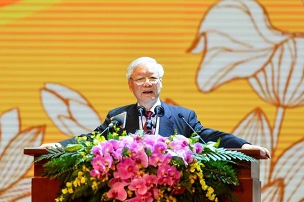  Tổng Bí thư, Chủ tịch nước Nguyễn Phú Trọng phát biểu tại lễ kỷ niệm.