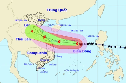 Vị trí và hướng di chuyển của bão số 13. (Nguồn: nchmf.gov.vn)