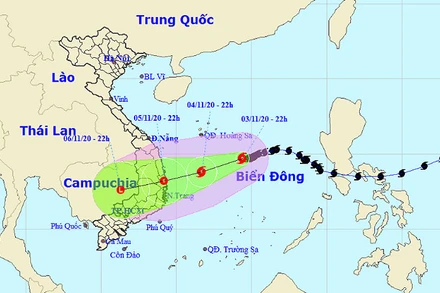 Vị trí và hướng di chuyển của bão số 10. (Nguồn: nchmf.gov.vn)