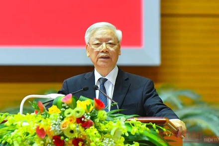 Tổng Bí thư, Chủ tịch nước Nguyễn Phú Trọng phát biểu chỉ đạo hội nghị. Ảnh: DUY LINH