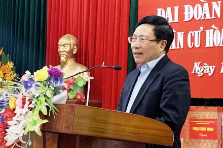 Đồng chí Phạm Bình Minh phát biểu tại Ngày hội Đại đoàn kết toàn dân tộc ở Nam Định.