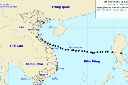 Áp thấp nhiệt đới suy yếu thành vùng áp thấp và tan dần. (Nguồn: nchmf.gov.vn)