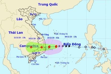 Vị trí và hướng di chuyển của bão số 12. (Nguồn: nchmf.gov.vn)