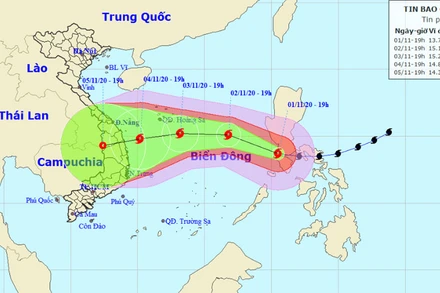 Vị trí và hướng di chuyển của bão Goni. (Nguồn: nchmf.gov.vn)