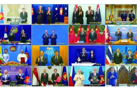 Lễ ký kết RCEP trực tuyến.