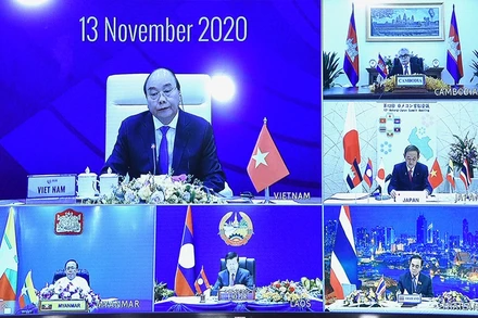 Hội nghị cấp cao Hợp tác Mê Công - Nhật Bản lần thứ 12 theo hình thức trực tuyến. (Ảnh: TRẦN HẢI)