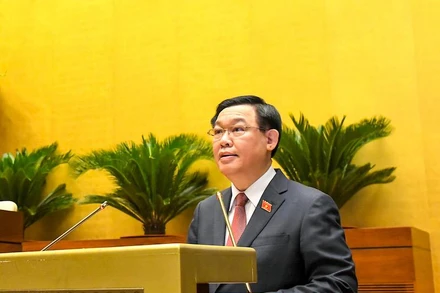 Chủ tịch Quốc hội Vương Đình Huệ phát biểu tại phiên khai mạc Kỳ họp thứ nhất, Quốc hội khoá XV, sáng 20/7. (Ảnh: QUANG KHÁNH)