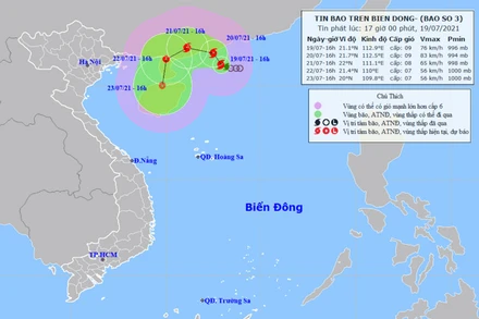 Vị trí và hướng di chuyển của bão số 3. (Nguồn: nchmf.gov.vn)