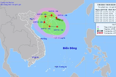 Vị trí và hướng di chuyển của bão số 3. (Nguồn: nchmf.gov.vn)