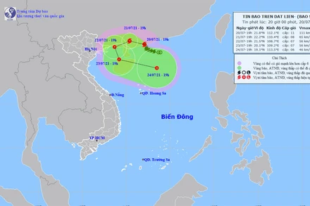 Vị trí và hướng di chuyển của bão số 3. (Nguồn: nchmf.gov.vn)