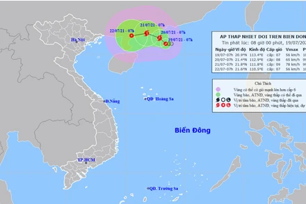 Vị trí và hướng di chuyển của áp thấp nhiệt đới. (Nguồn: nchmf.gov.vn)