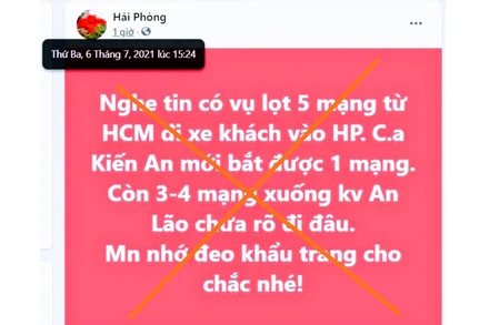 Thông tin sai sự thật trên Fanpage có tên “Hải Phòng”.