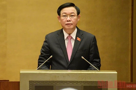 Chủ tịch Quốc hội Vương Đình Huệ phát biểu nhân kỷ niệm 74 năm Ngày Thương binh - Liệt sĩ. (Ảnh: Quang Hoàng)