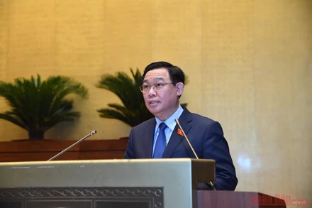 Chủ tịch Quốc hội Vương Đình Huệ phát biểu bế mạc Kỳ họp thứ nhất, Quốc hội khoá XV. (Ảnh: DUY LINH)