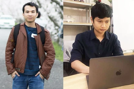 Hai tác giả bản đồ số hóa địa điểm bán các mặt hàng thiết yếu Trần Thanh Tuấn (bên phải) và Nguyễn Hữu Đạt.