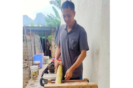 Máy thái thức ăn chăn nuôi do anh Vương Hùng Nam cải tiến, vận hành bảo đảm an toàn lao động, đạt hiệu suất cao.