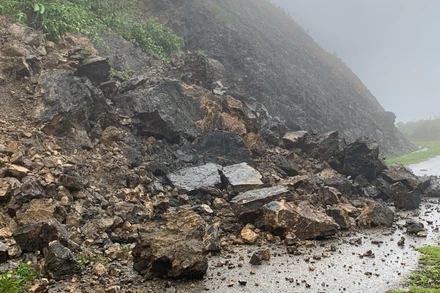 Mưa lớn gây sạt lở trên tỉnh lộ 134, địa phận xã Pắc Ta, huyện Tân Uyên, Lai Châu.