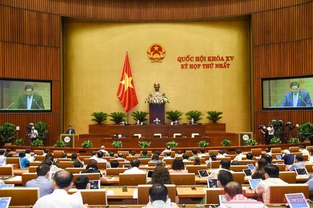 Phiên họp tại Hội trường, Kỳ họp thứ nhất, Quốc hội khoá XV. Ảnh: QUANG HOÀNG