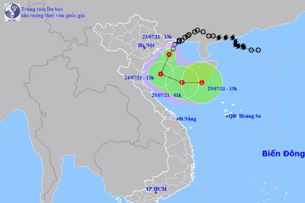 Vị trí và hướng di chuyển của áp thấp nhiệt đới. (Nguồn: nchmf.gov.vn)