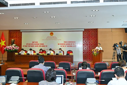 Quang cảnh buổi họp báo về dự kiến kỳ họp thứ nhất, Quốc hội khóa XV. (Ảnh: DUY LINH)