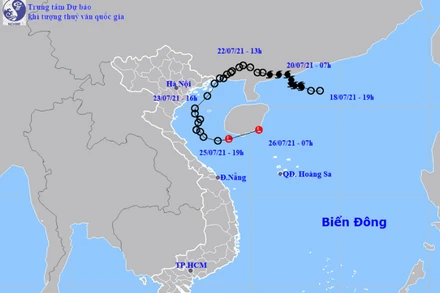 Tối nay, 25/7, áp thấp nhiệt đới đã suy yếu thành vùng áp thấp. (Nguồn: nchmf.gov.vn)